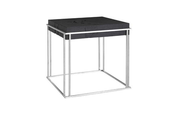 Phillips Collection Burnt Chamcha Wood Cube Side Table with Polished Steel Base for Modern Loft Living TH74112