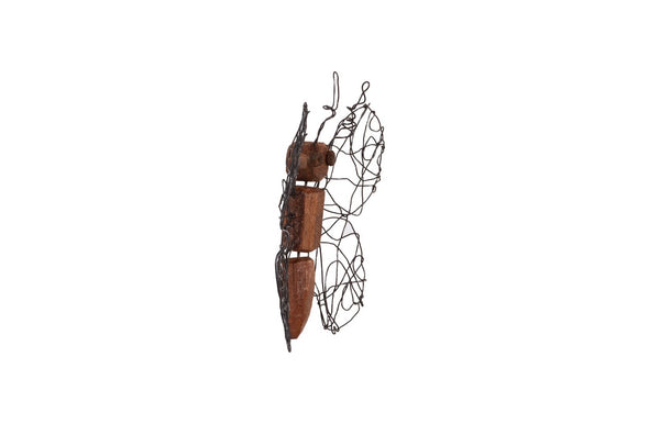 Phillips Collection Wire Wing Butterfly Wall Art - Hand-carved Recycled Wood Decor With Whimsical Metal Details Brown Wood Th76839