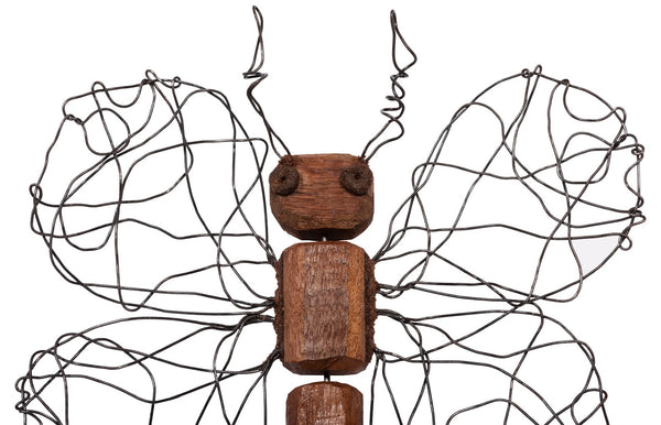 Phillips Collection Wire Wing Butterfly Wall Art - Hand-carved Recycled Wood Decor With Whimsical Metal Details Brown Wood Th76839