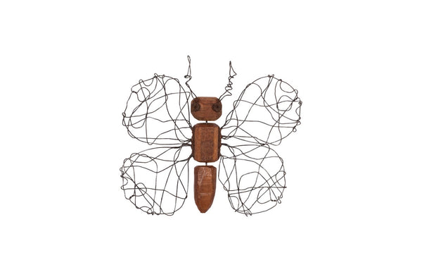 Phillips Collection Wire Wing Butterfly Wall Art - Hand-carved Recycled Wood Decor With Whimsical Metal Details Brown Wood Th76839