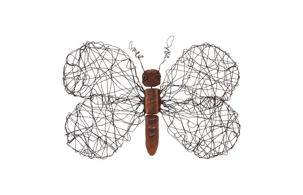 Phillips Collection Wire Wing Butterfly Wall Art - Handcrafted Recycled Wood Sculpture for Whimsical Home Decor Accent MD TH76840