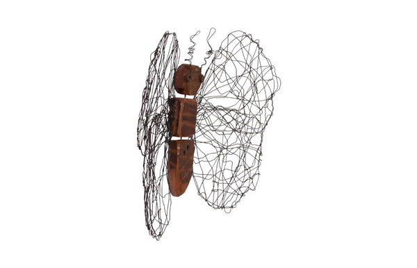 Phillips Collection Wire and Hand-Carved Wood Butterfly Wall Sculpture Artisan Folk Art Eclectic Decor TH76841