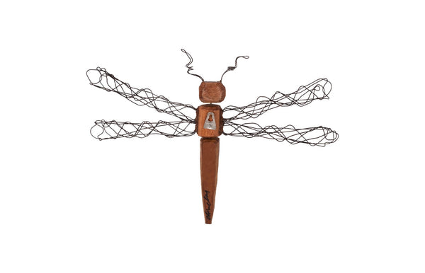Phillips Collection Wire Wing Dragonfly Wall Sculpture - Hand-carved Eco-friendly Art By Thai Artisan, 3 Sizes Available Brown Wood Th76842