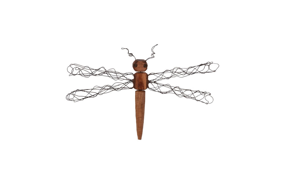 Phillips Collection Wire Wing Dragonfly Wall Sculpture - Hand-carved Eco-friendly Art By Thai Artisan, 3 Sizes Available Brown Wood Th76842