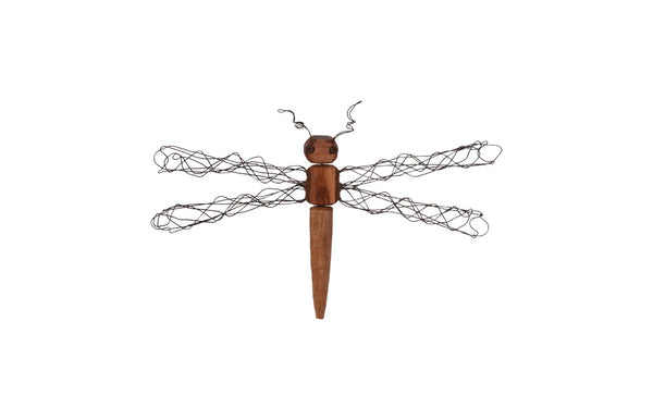 Phillips Collection Wire Wing Dragonfly Wall Sculpture - Hand-carved Eco-friendly Art By Thai Artisan, 3 Sizes Available Brown Wood Th76842