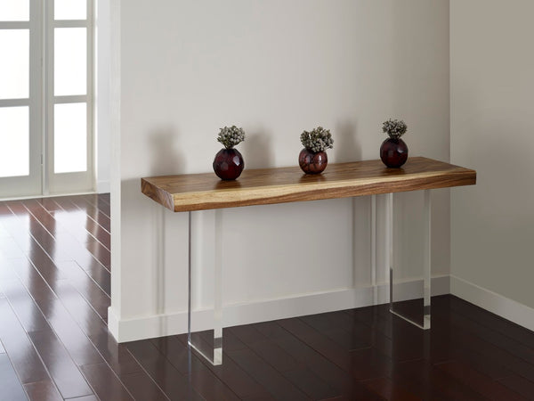 Phillips Collection Floating Console Table - Modern Acacia Wood Design with Clear Supports for a Sleek Minimalist Look Acrylic Legs TH77243