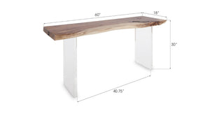 Phillips Collection Floating Console Table - Modern Acacia Wood Design with Clear Supports for a Sleek Minimalist Look Acrylic Legs TH77243