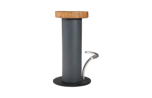 Phillips Collection Concrete Bar Stool with Chamcha Wood Seat & Stainless Steel Footrest - Modern Industrial Design TH78368