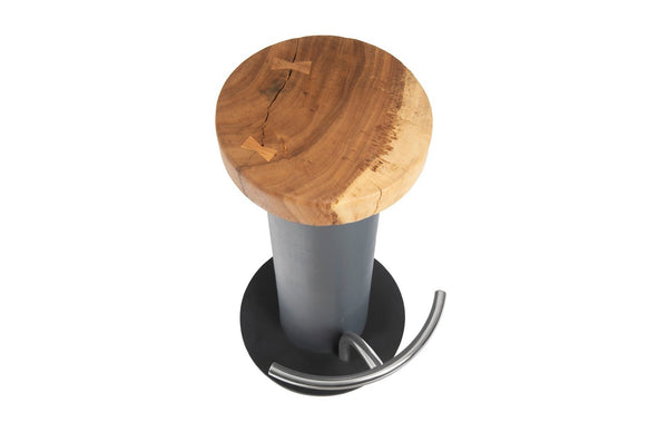 Phillips Collection Concrete Bar Stool with Chamcha Wood Seat & Stainless Steel Footrest - Modern Industrial Design TH78368