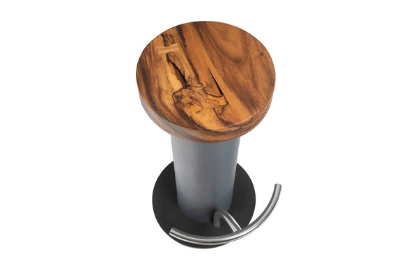 Phillips Collection Concrete Bar Stool with Chamcha Wood Seat & Stainless Steel Footrest - Modern Industrial Design TH78368