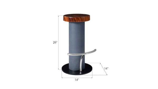 Phillips Collection Concrete Bar Stool with Chamcha Wood Seat & Stainless Steel Footrest - Modern Industrial Design TH78368