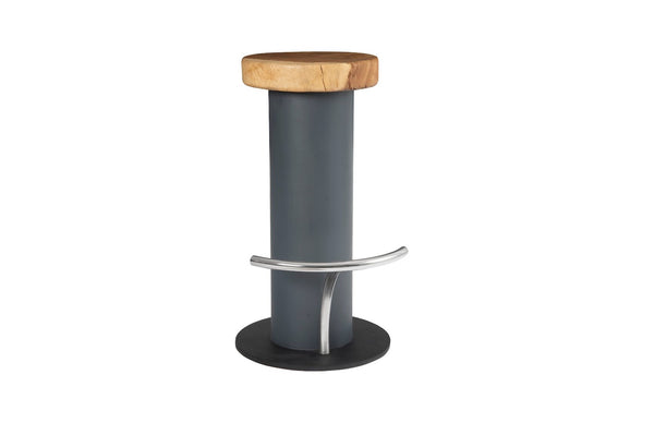 Phillips Collection Concrete Bar Stool with Chamcha Wood Seat & Stainless Steel Footrest - Modern Industrial Design TH78368