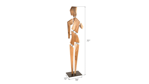 Phillips Collection Jack Wood Sculpture - Handcrafted Acacia Art Piece with Iron Base, Modern Design for Any Space TH81405