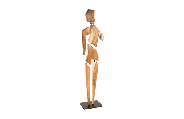 Phillips Collection Jack Wood Sculpture - Handcrafted Acacia Art Piece with Iron Base, Modern Design for Any Space TH81405