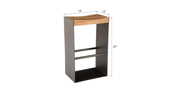 Phillips Collection Iron Frame Bar Stool - Natural Chamcha Wood Seat with Black Iron for Modern Organic Charm TH81407