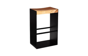 Phillips Collection Iron Frame Bar Stool - Natural Chamcha Wood Seat with Black Iron for Modern Organic Charm TH81407