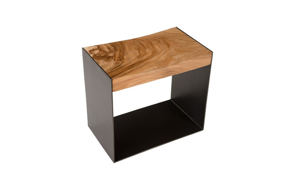 Phillips Collection Iron Frame Stool - Durable Chamcha Wood Seat with Sleek Black Iron Base for Modern Organic Style TH81408