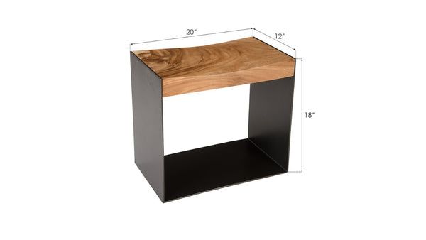 Phillips Collection Iron Frame Stool - Durable Chamcha Wood Seat with Sleek Black Iron Base for Modern Organic Style TH81408