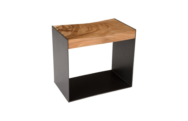 Phillips Collection Iron Frame Stool - Durable Chamcha Wood Seat with Sleek Black Iron Base for Modern Organic Style TH81408