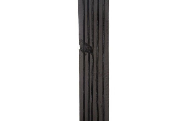 Phillips Collection Black Charred Wood Tall Column Sculpture Hand Carved Sunray Crown Minimalist Metal Base TH82415