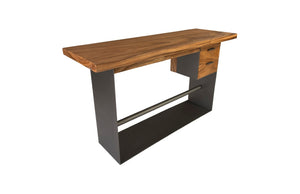 Phillips Collection Iron Frame Standing Desk with Integrated Storage, Natural Chamcha Wood, Bar Height for Modern Spaces TH82453