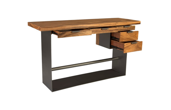 Phillips Collection Iron Frame Standing Desk with Integrated Storage, Natural Chamcha Wood, Bar Height for Modern Spaces TH82453