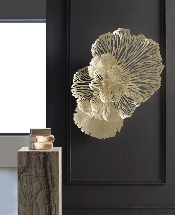 Phillips Collection Flower Wall Art Sculpture - Intricate Filigree Design for Modern Organic Home Decor, 18 Inches Medium, Ivory, Metal TH83084