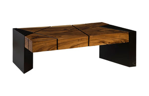 Phillips Collection Criss Cross Coffee Table: Stylish Chamcha Wood Design With Black Iron Legs For Modern Organic Aesthetic Black,Brown Wood ,Chamcha Wood Th84117