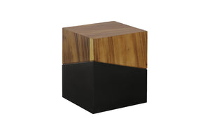 Phillips Collection Geometry Natural Stool - Contemporary Organic Design With Textured Woodgrain For Modern Spaces Brown,Black Wood ,Chamcha Wood Th84123