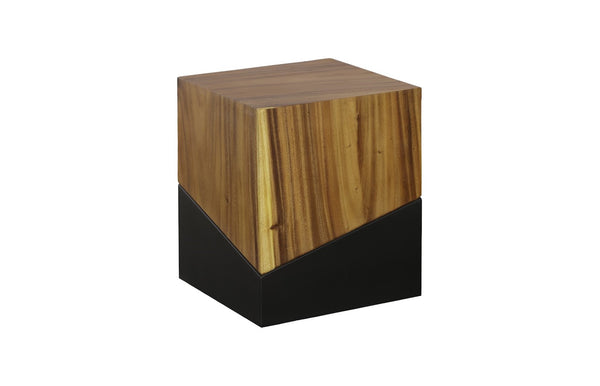 Phillips Collection Geometry Natural Stool - Contemporary Organic Design With Textured Woodgrain For Modern Spaces Brown,Black Wood ,Chamcha Wood Th84123