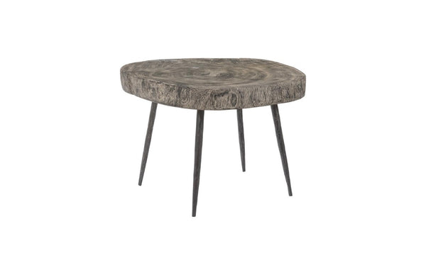 Phillips Collection Crosscut Round Chamcha Wood Side Table with Sand Cast Metal Legs for Living Rooms TH85144