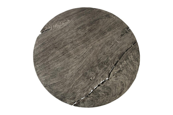 Phillips Collection Chuleta Round Dining Table Reclaimed Chamcha Wood on Brushed Steel Base Seats Eight Gray Stone TH86250