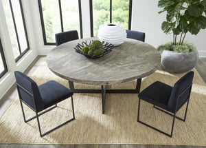 Phillips Collection Chuleta Round Dining Table Reclaimed Chamcha Wood on Brushed Steel Base Seats Eight Gray Stone TH86250