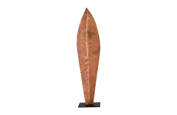 Phillips Collection Carved Leaf Sculpture on Stand - Artisan Chamcha Wood with Warm Copper Finish for Elegant Decor LG TH89168