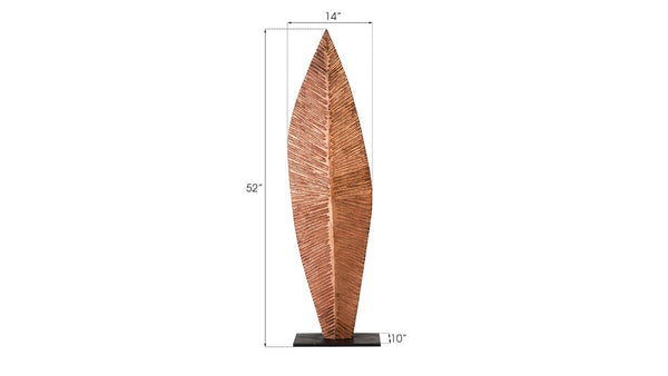 Phillips Collection Carved Leaf Sculpture on Stand - Artisan Chamcha Wood with Warm Copper Finish for Elegant Decor MD TH89169