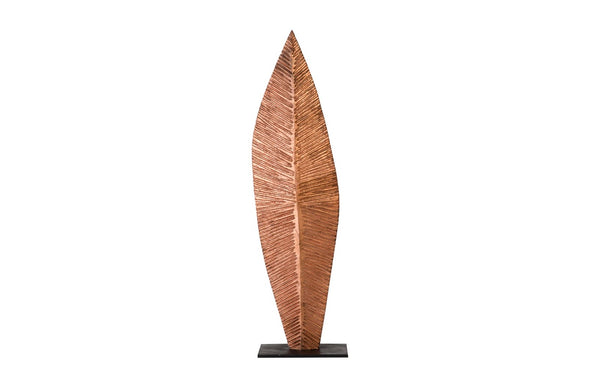 Phillips Collection Carved Leaf Sculpture on Stand - Artisan Chamcha Wood with Warm Copper Finish for Elegant Decor MD TH89169