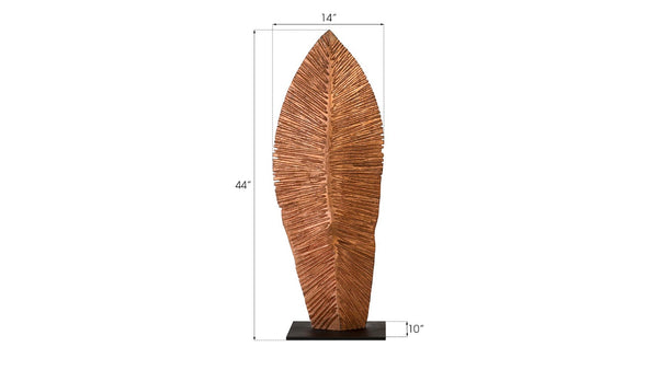 Phillips Collection Carved Leaf Sculpture on Stand - Artisan Chamcha Wood with Warm Copper Finish for Elegant Decor SM TH89170