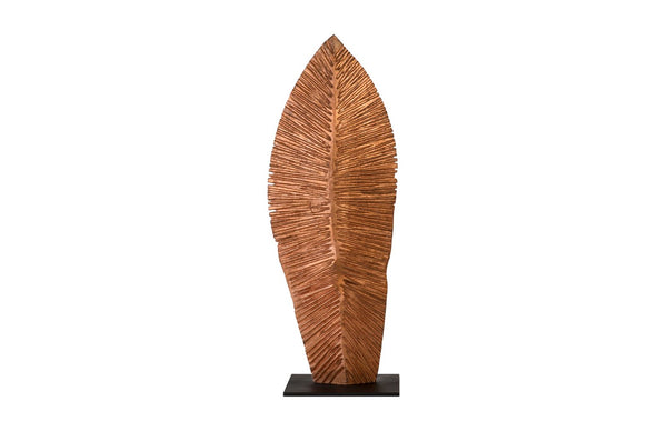 Phillips Collection Carved Leaf Sculpture on Stand - Artisan Chamcha Wood with Warm Copper Finish for Elegant Decor SM TH89170