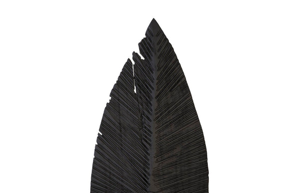 Phillips Collection Carved Leaf Sculpture on Stand - Hand-Carved Chamcha Wood, Modern Organic Design for Stylish Spaces Burnt, LG TH89171