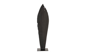 Phillips Collection Carved Leaf Sculpture on Stand - Hand-Carved Chamcha Wood, Modern Organic Design for Stylish Spaces Burnt, LG TH89171