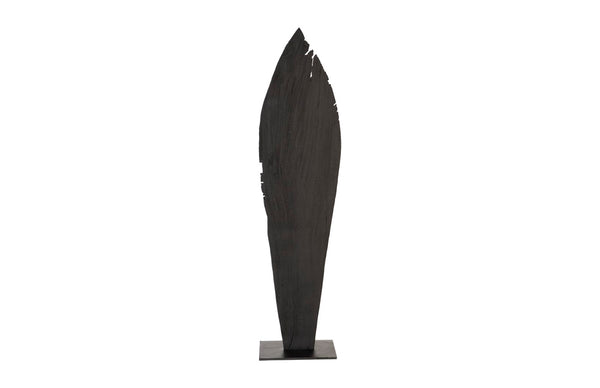 Phillips Collection Carved Leaf Sculpture on Stand - Hand-Carved Chamcha Wood, Modern Organic Design for Stylish Spaces Burnt, LG TH89171