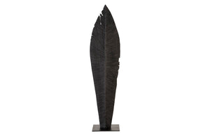 Phillips Collection Carved Leaf Sculpture on Stand - Hand-Carved Chamcha Wood, Modern Organic Design for Stylish Spaces Burnt, LG TH89171