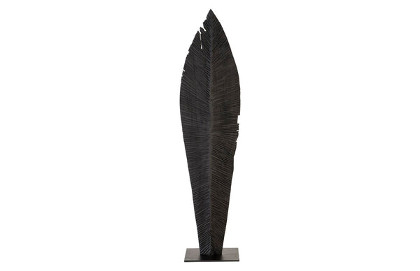 Phillips Collection Carved Leaf Sculpture on Stand - Hand-Carved Chamcha Wood, Modern Organic Design for Stylish Spaces Burnt, LG TH89171