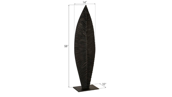 Phillips Collection Carved Leaf Sculpture on Stand - Hand-Carved Chamcha Wood, Modern Organic Design for Stylish Spaces Burnt, MD TH89172