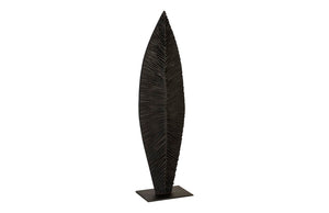 Phillips Collection Carved Leaf Sculpture on Stand - Hand-Carved Chamcha Wood, Modern Organic Design for Stylish Spaces Burnt, MD TH89172
