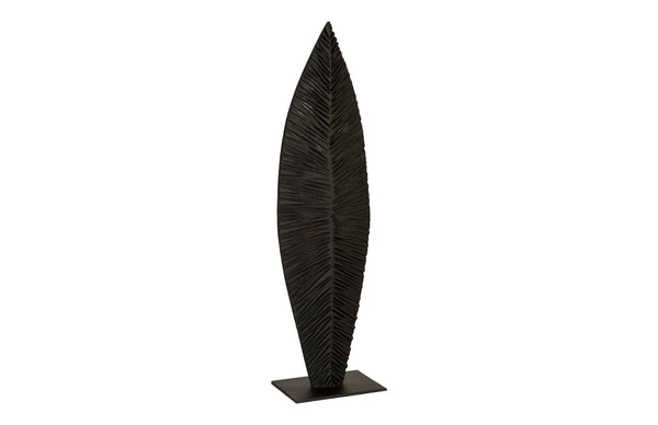 Phillips Collection Carved Leaf Sculpture on Stand - Hand-Carved Chamcha Wood, Modern Organic Design for Stylish Spaces Burnt, MD TH89172