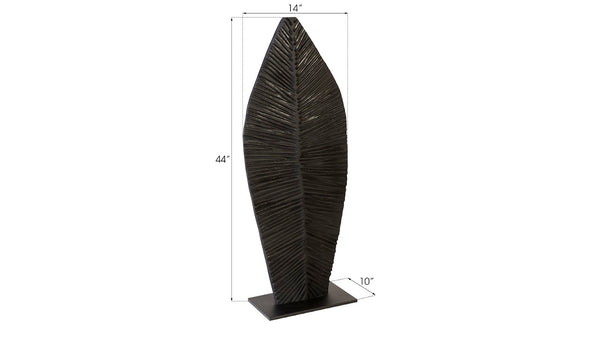 Phillips Collection Carved Leaf Sculpture on Stand - Hand-Carved Chamcha Wood, Modern Organic Design for Stylish Spaces Burnt, SM TH89173