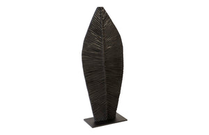 Phillips Collection Carved Leaf Sculpture on Stand - Hand-Carved Chamcha Wood, Modern Organic Design for Stylish Spaces Burnt, SM TH89173