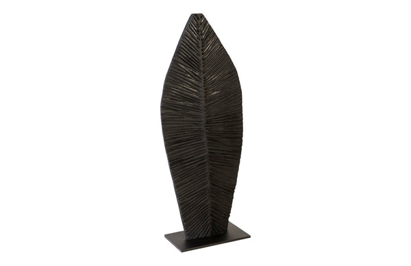 Phillips Collection Carved Leaf Sculpture on Stand - Hand-Carved Chamcha Wood, Modern Organic Design for Stylish Spaces Burnt, SM TH89173