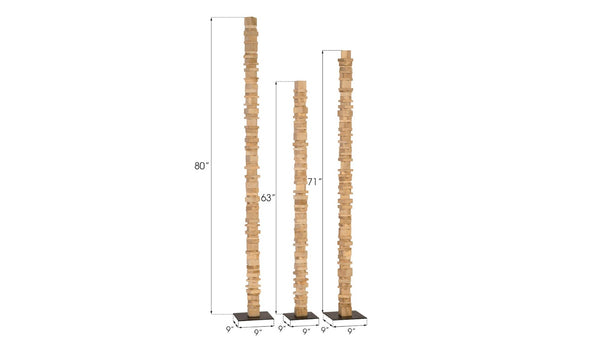 Phillips Collection Stacked Wood Floor Sculptures Set of 3 - Bleached Chamcha Art Pieces for Modern Tribal Decor TH89174